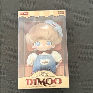 POP MART DIMOO Plush Vinyl Figure - Light Blue Overalls, Beige Fur Hat
